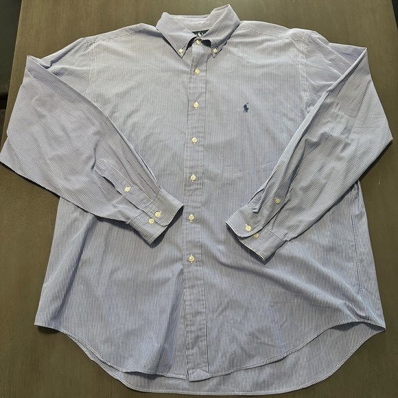 Ralph Lauren Shirt Adult 17 36/37 LT Blue White Pony Preppy Striped Casual Mens - Picture 2 of 5